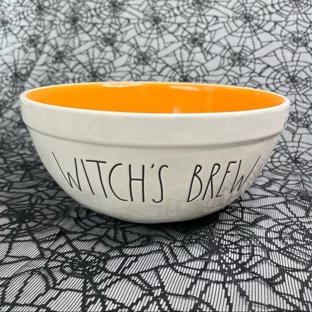NEW Rae Dunn “WITCH’S BREW” Orange Lined 10” Large White Mixing Halloween Bowl